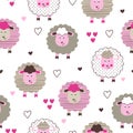 Seamless cute sheep pattern. Vector background