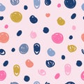 Seamless cute sweet pattern with colorful polka dots on pink background for kids design, scrapbook, baby shower party, invitations Royalty Free Stock Photo