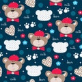 Seamless cute teddy bear pattern vector illustration