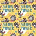 Seamless cute vector animal pattern with pets cats, meow power