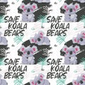 Seamless vector pattern Save Koala Bears with leaf Australia