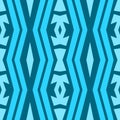 Seamless cyan blue pattern with ornaments and zig zag stripes. Trendy background