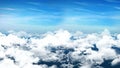 Seamless 3d animation of aerial view of cloudy blue sky with clouds with camera moving in skyscape background in 4k loop