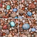 Seamless 3D illustration orange colorful pattern large and small stones of different shapes on close-up. Royalty Free Stock Photo