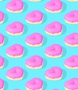 Seamless 3d rendern isometric pattern. Minimal design. Donuts Heart, sweet candy shop, Valentine`s Day, party concept