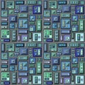 Seamless 3d stylized futuristic city in blue green gray