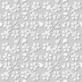 Seamless 3D white paper cut art background 381 cross clover leaf vine