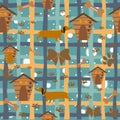 Seamless Dachshund Dog Pattern with bones, bows, dog houses and footprints