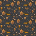 Seamless Dachshund Dog Pattern with bones, bows, dog houses and footprints