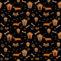 Seamless Dachshund Dog Pattern with bones, bows, dog houses and footprints