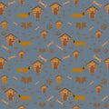 Seamless dachshund Dog Pattern with paws and dog houses