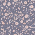 Seamless Daisy Floral Pattern on Blue Background Royalty Free Stock Photo