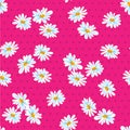 Seamless Daisy Flowers With Polka Dots Background