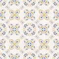 Seamless daisy pattern in french blue linen shabby chic style. Hand drawn floral damask texture. Old white blue Royalty Free Stock Photo