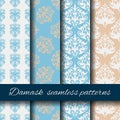 Seamless damask beige pattern set. Royalty Free Stock Photo
