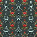 seamless damask colorful floral pattern with grey background