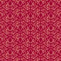 Seamless damask floral pattern. Baroque wallpaper. Vintage gold ornament on red background. Jpeg illustration Royalty Free Stock Photo