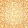 Seamless damask floral pattern. Baroque wallpaper. Vintage white ornament on gold background. Jpeg