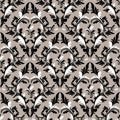 Seamless damask floral Wallpaper - black, grey and white Colors.