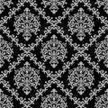 Seamless damask floral Wallpaper - gray Ornament on black Royalty Free Stock Photo