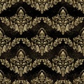 Seamless damask pattern for background or wallpaper design. Black and gold digital paper.