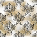 Seamless damask pattern for background or wallpaper design. Silver and gold digital paper. Royalty Free Stock Photo