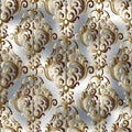 Seamless damask pattern for background or wallpaper design. Silver and gold digital paper. Royalty Free Stock Photo