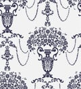 Seamless damask vector vintage pattern flowery vase