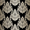 Seamless damask Wallpaper - silver Ornament on black. Royalty Free Stock Photo