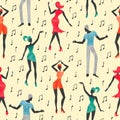Seamless dance pattern. Vector background with watercolor dancing people