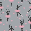 Seamless dancing ballerinas pattern. Vector illustration of dancing girls