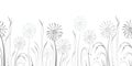 Seamless dandelion pattern, vector seamless background with hand drawn plants and seeds