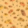 Seamless dandelions pattern on the green background.