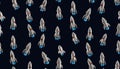 Seamless dark blue space shuttle texture with creative retro style rocket pattern design with metal toy render art