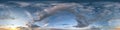 Seamless dark sunset sky hdri panorama 360 degrees angle view with beautiful clouds  with zenith for use in 3d graphics as sky Royalty Free Stock Photo