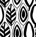 Seamless decorative black and white pattern with ink drawn leaves.