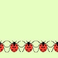 Seamless decorative border from flat ladybugs