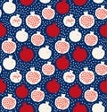 Seamless decorative colorful pattern with pomegranates. Sliced pomegranates and seeds.