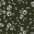 Seamless decorative elegant pattern with cute flower of viola. Vintage antique watercolor style print for textile, wallpaper,