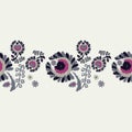 Seamless decorative floral background. Seamless border. Embroidery on fabric. Retro motif.