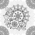 Seamless decorative ornament in ethnic oriental style. Circular pattern in form of mandala and flower for Henna, Mehndi, tattoo, Royalty Free Stock Photo