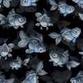 Seamless decorative pattern with fish. Black background. Royalty Free Stock Photo