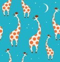 Seamless decorative pattern with funny giraffes.