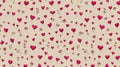 Seamless decorative pattern with pink cherry blossoms and hearts on beige background, symbolizing spring romance and Royalty Free Stock Photo