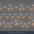 Seamless decorative sliver and gold color light bulb garlands set, Christmas decoration, vector illustration Royalty Free Stock Photo