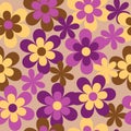 Seamless decorative vintage floral pattern with violet, pink, yellow and brown stylized flowers. vintage background