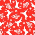 Seamless Deer, Snow and Trees Pattern. Vector Art EPS 10. Royalty Free Stock Photo