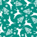 Seamless Deer, Snow and Trees Pattern. Vector Illustration EPS 10. Royalty Free Stock Photo