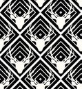 Seamless deer vector on the black white geometric background