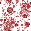 Seamless delicate texture of watercolor faded red vintage roses on white background